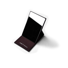 custom dressing presents small foldable black pu leather stainless steel cosmetic mirror